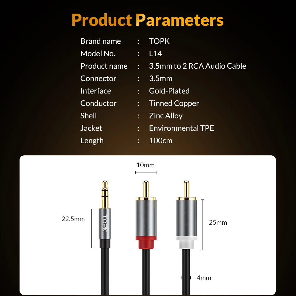 Аудиокабель TOPK RCA с 2RCA на 3 5 мм адаптер Jack AUX кабель для телефона Edifer домашнего