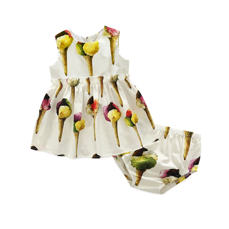 Новое летнее платье жилет для маленьких девочек с рисунком мороженого 9 months to 3 years