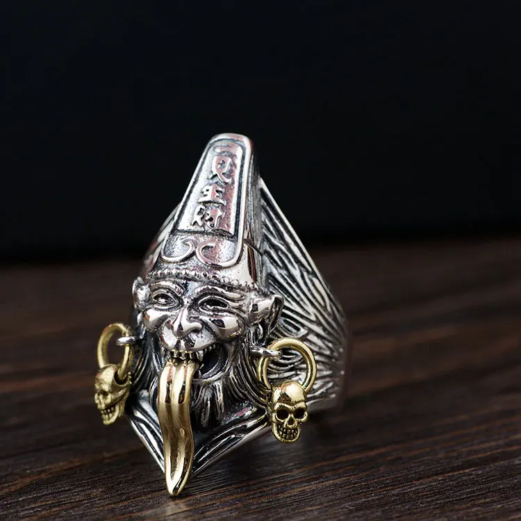 ring A FNJ 925 Серебряное кольцо с черепом, новая мода, скелет,, Чистое Серебро S925 пробы, тайское серебро, кольца для мужчин, ювелирное изделие, регулируемый размер - Цвет основного камня: ring A