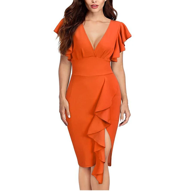 Повседневное летнее платье женское 2019 повседневное с v-образным вырезом Зеленый