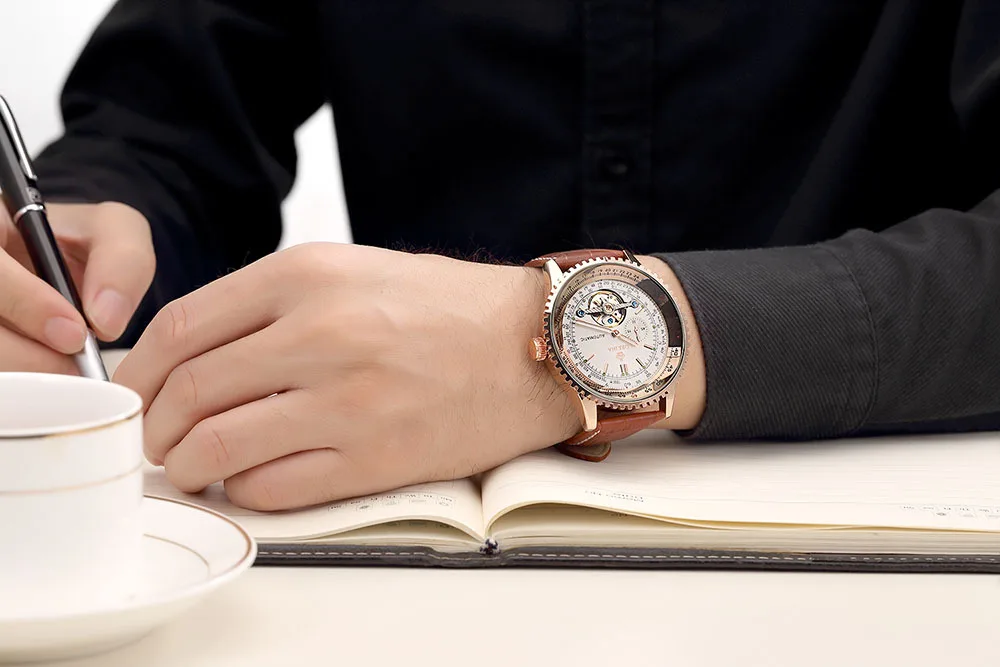 Orkina Tourbillon механические часы для мужчин s Автоматический самовзводные прозрачные светящиеся большие 51 мм Мужские кожаные Наручные часы