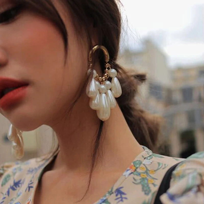 Элегантные Висячие серьги кольца Peri'sBox с множеством жемчужин для женщин