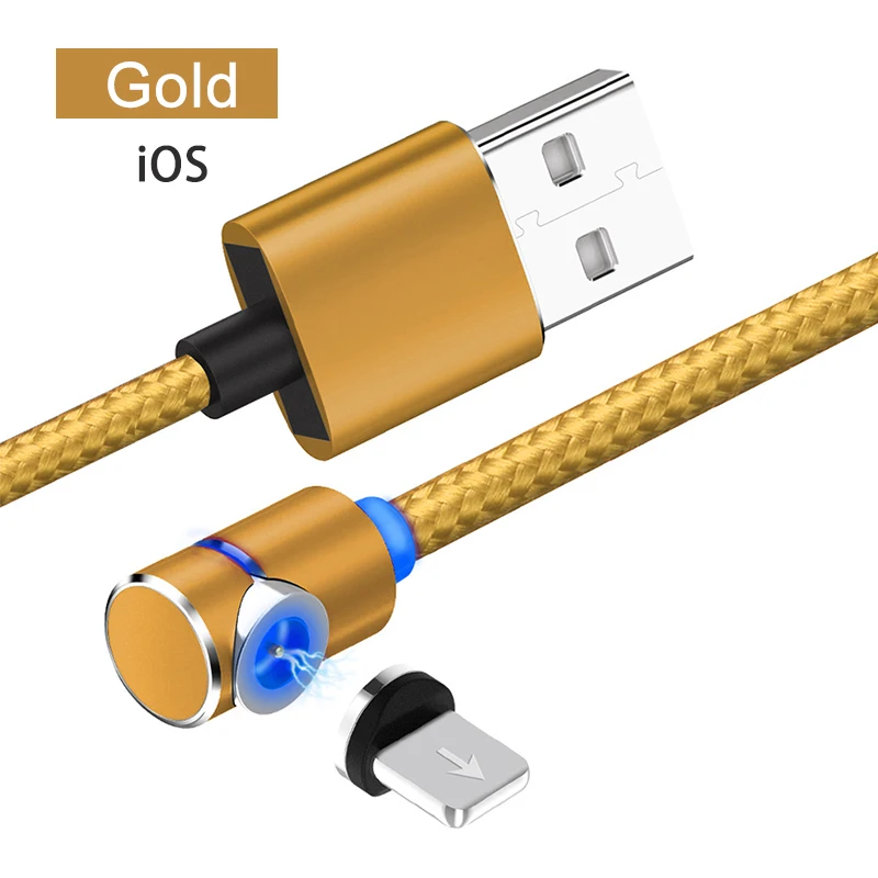 iOS-Gold Магнитный кабель для мобильного телефона USB Micro type C Android кабель IOS Синхронизация данных нейлоновая оплетка светодиодный индикатор Магнитный кабель для зарядки 1 м - Цвет: iOS-Gold