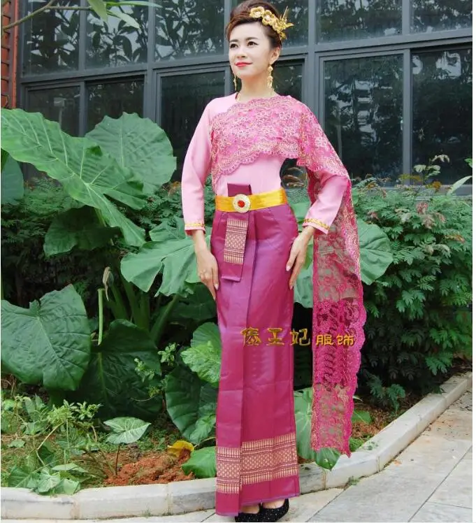 Chinese Dai Women dress Long sleeve Thailand Traditional clothing Thai Restaurant&Hotels Reception Vintage Spring