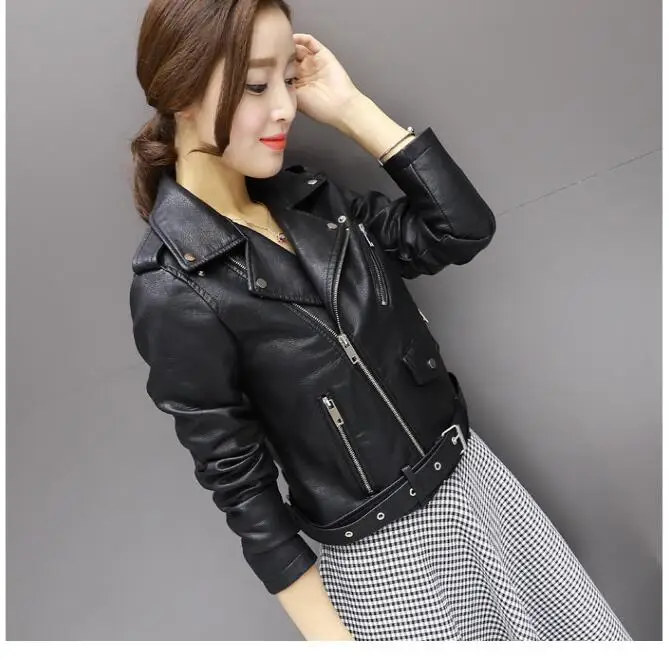 Женская куртка короткая PU кожаные пальто с длинным рукавом ПР Повседневное