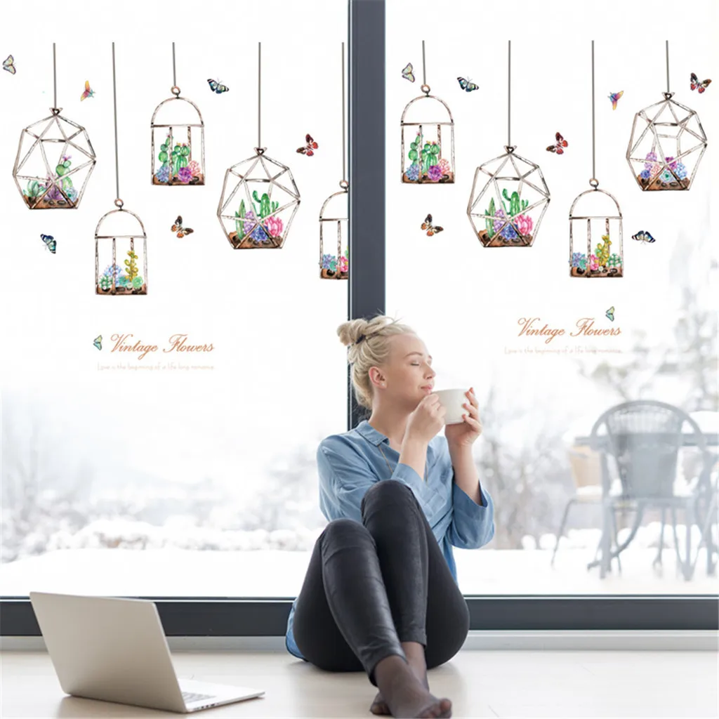 Настенные наклейки для украшения дома DIY суккуленты висячая корзина спальни