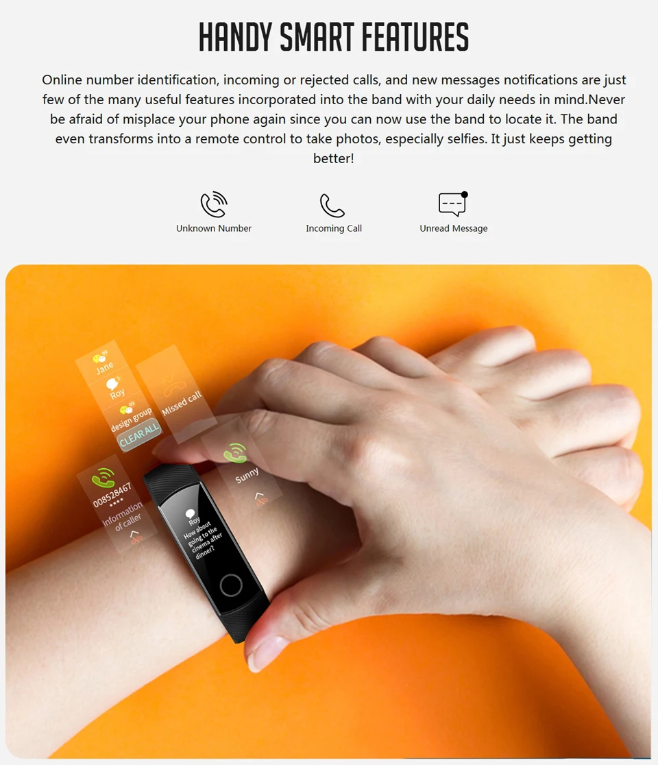 Оригинальные Смарт-часы huawei Honor Band 4, браслет Touchscree Amoled, цветной, 0,95 дюймов, Водонепроницаемый Фитнес-браслет, монитор сердечного ритма