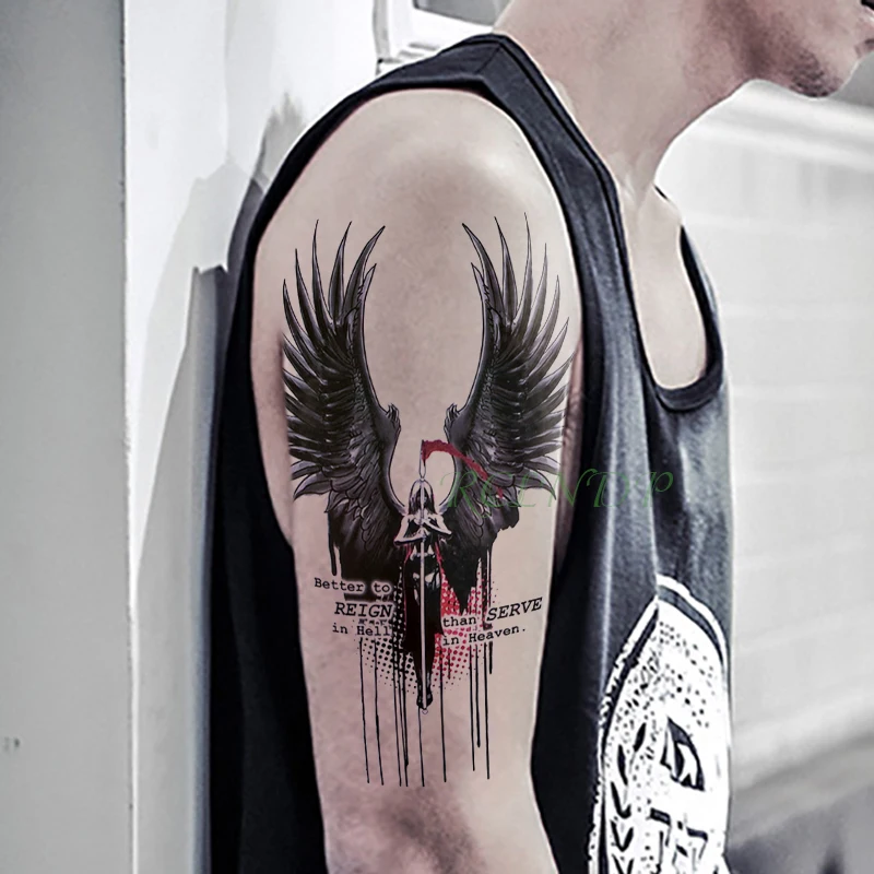 

Waterproof Temporary Tattoo Sticker Grim Reaper Hell Wing Dark Angel Tatto Flash Tatoo Fake Tattoos on Arm Back for Men Women