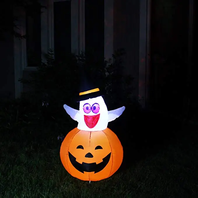 Inflatable Pumpkin with Ghost 140cm High Halloween on for Party Outdoor Yard Funny Decoration | Тематическая одежда и