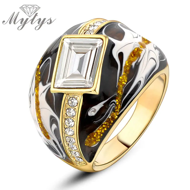 Женское кольцо с эмалью Mytys 4 цвета зеленое черное красное R194 R199 R944 R949|enamel ring|fashion