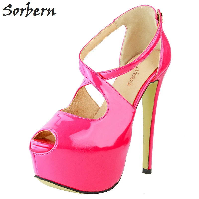 

Sorbern Women Pumps Button Rose Patent Leather Ladies Party Shoes 2018 Peep Toe High Heels Plus Size 34-47 China Size