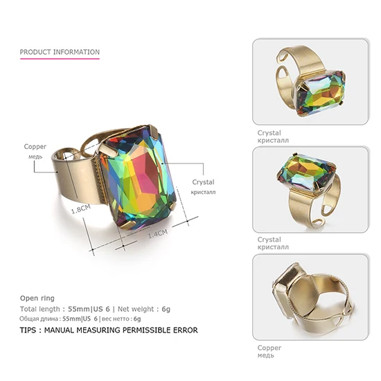 RG02700-14 Colorful eManco 15 Цвет Популярные Простой Заявление кольцо манжета Открыт для женщин Многоцветный Кристалл Опал Древнее золото гальваническим Регулируемое ювелирные изделия - Цвет основного камня: RG02700-14 Colorful