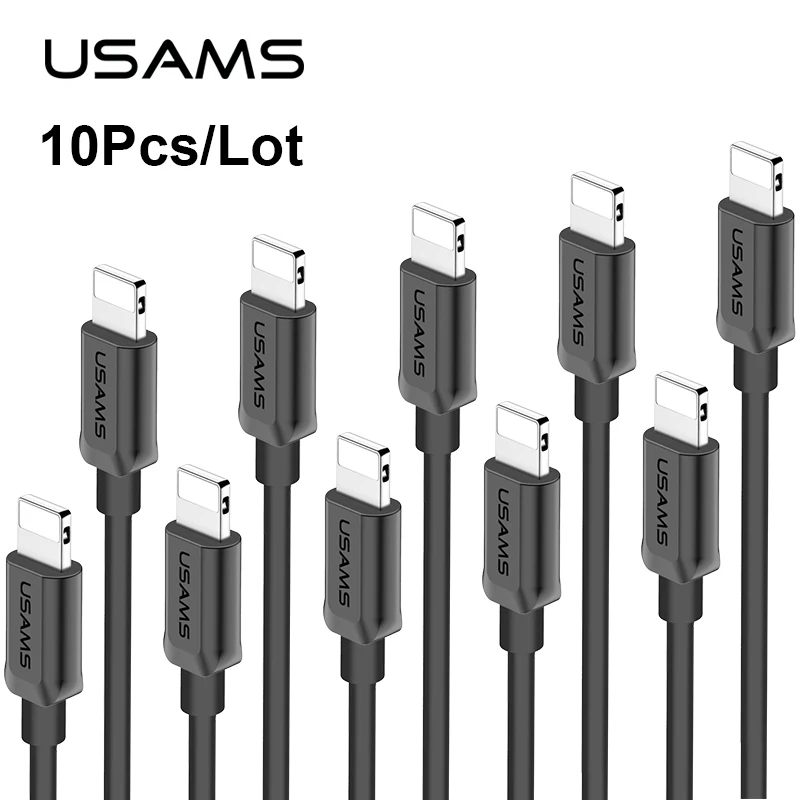 USAMS iOS 12 11 10 USB кабель для iPhone 2A быстрое устройство для зарядки кабель для освещения X 8 7 6 iPad Дата кабель синхронизации 10 шт./упак
