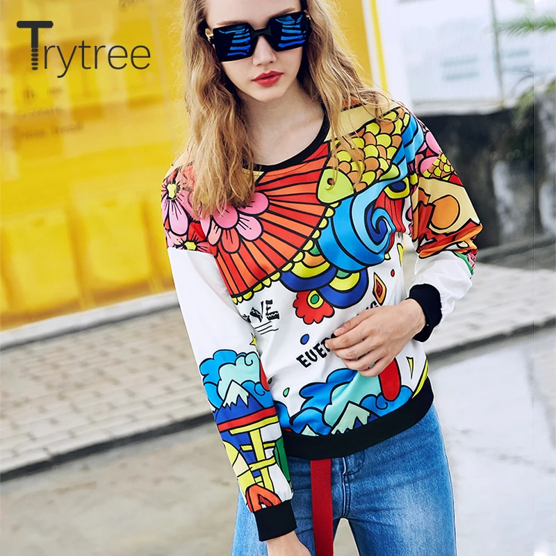 Свитшот Trytree женский с цветочным принтом уличная одежда пуловеры из полиэстера
