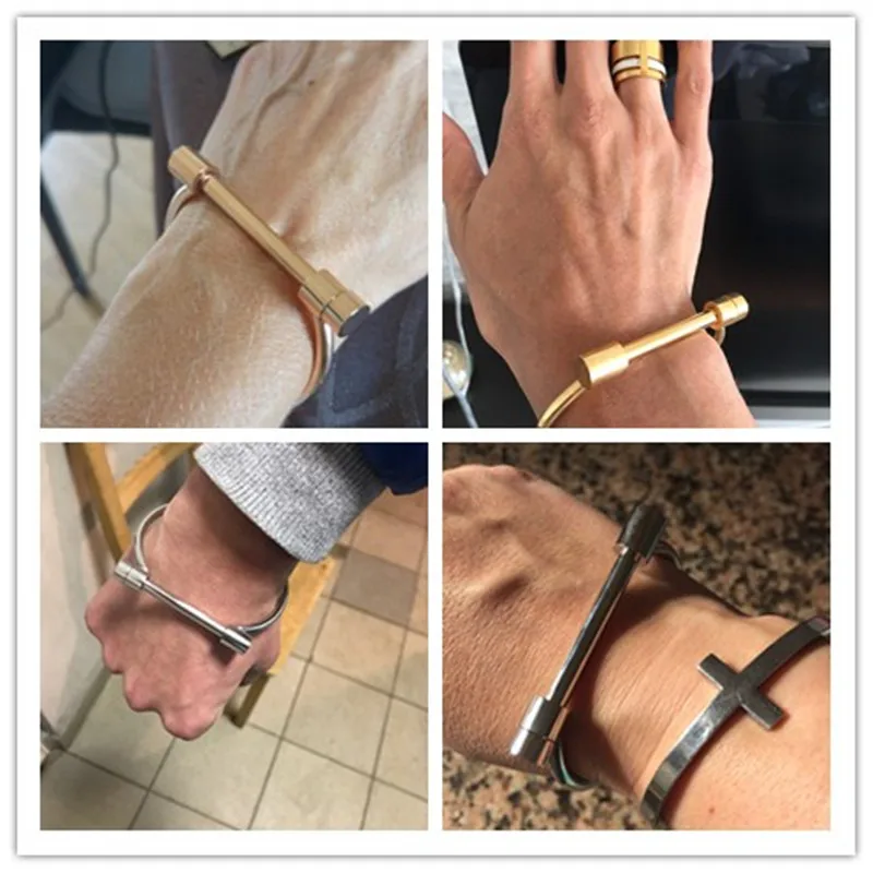 

BAOLAISI Luxury Famous Brand Jewelry Stainless Steel Women Gold Color Bangle Matched D Upper Arm Men Bracelet Love Screw Bangle