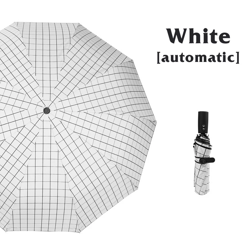 A-White FGHGF 8/10 ребра красочные проверить полосой Daquan автоматический ручной складной зонт для взрослых пляж дождь женщина мужской - Цвет: A-White
