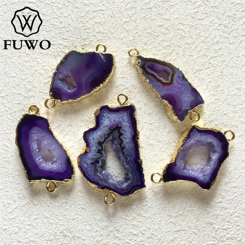 Соединитель FUWO из натурального Друза и агата с золотым покрытием модный