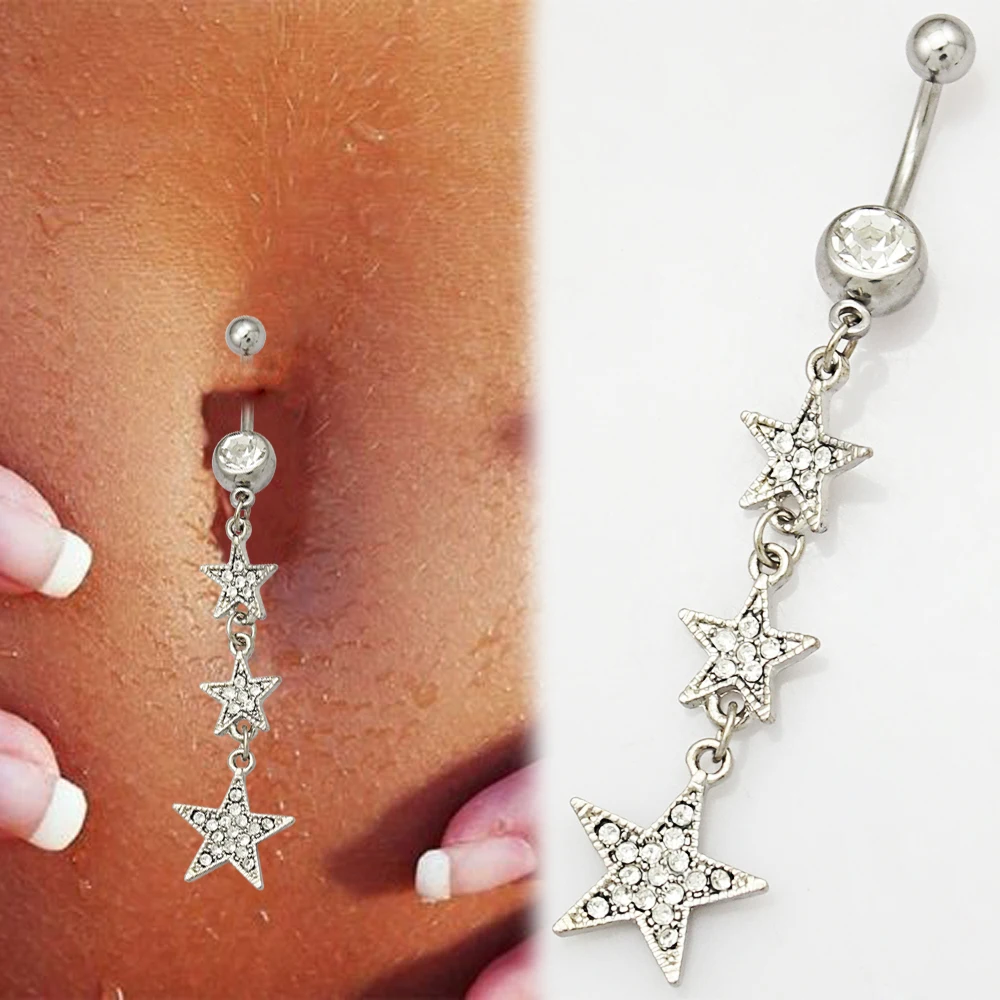 Модное серебряное кольцо для пирсинга пупка со стразами и звездами новое