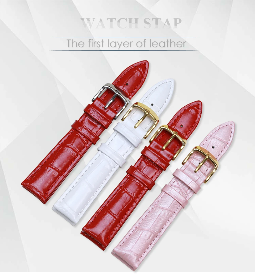 Pesno beauty телячья кожа бамбуковое зерно Натуральная кожа ремешок для часов блестящий красный белый жемчужно-розовый с пряжкой для женщин ремешок на запястье
