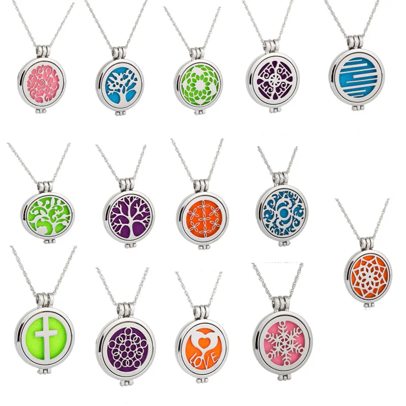 

15 designs Essential Oil Diffuser Necklace For women Glow in the Dark Aromatherapy Tree Life Cross Open Locket Pendant Jewelry