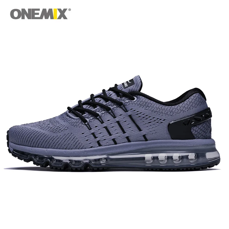 ONEMIX Air мужские кроссовки для женщин сетка полная ладонь Подушка спортивные кроссовки уникальная Обувь язык черный теннисные Спортивные кроссовки - Цвет: Gray Black M
