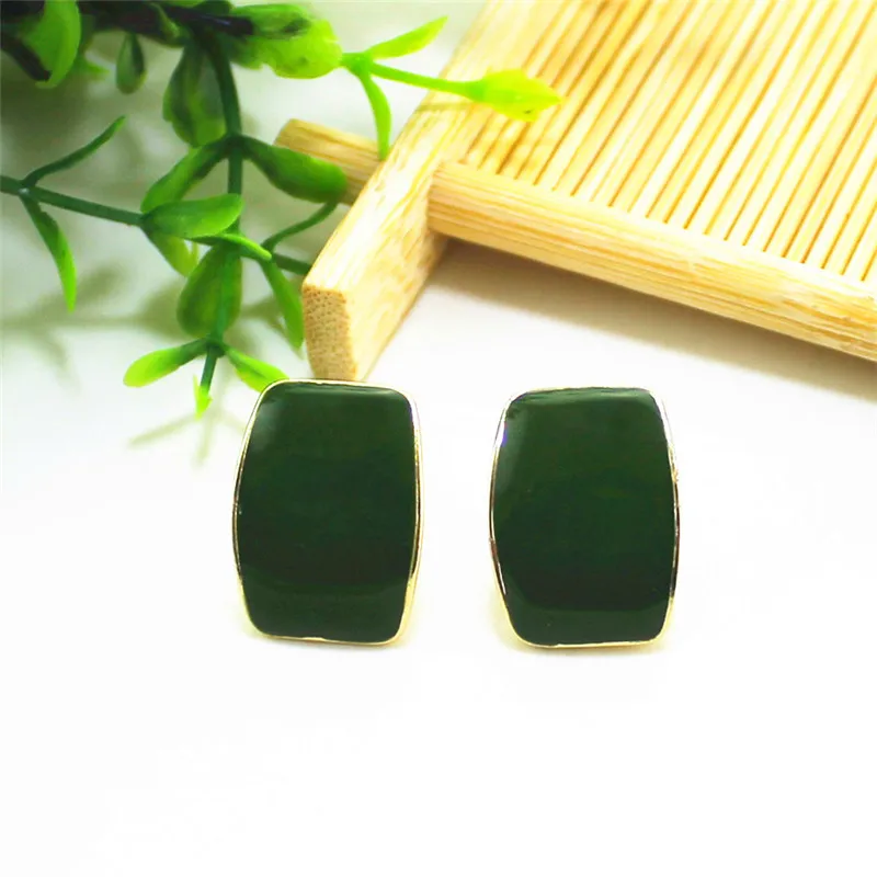 green ear clip ENZE новые сплав квадратный зеленый белый коричневый эмаль женские серьги ретро модные вечерние мужские аксессуары для пар - Окраска металла: green ear clip