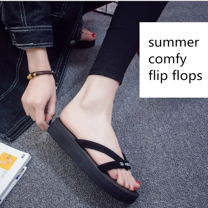 Cresfimix women fashion eva 3cm height flip flops lady casual soft and comfortable female cool black beach |