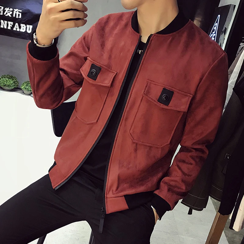 Большой накладной карман контраст Курточка бомбер Для мужчин Slim Fit весна осень