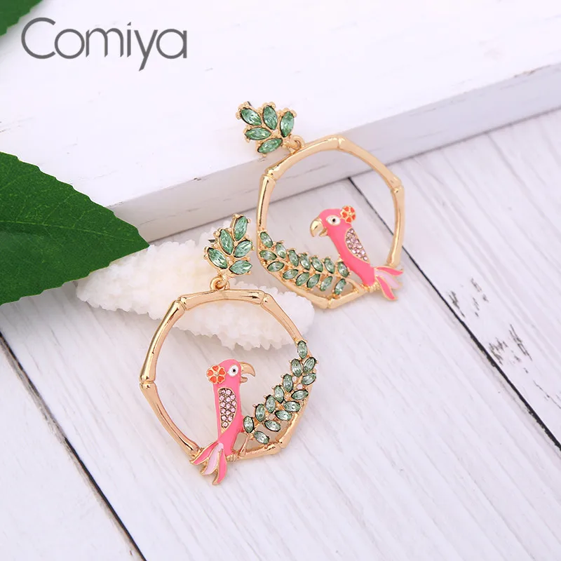 Comiya для женщин длинные серьги brincos смолы эмаль листьев птица кулон Feminino Висячие