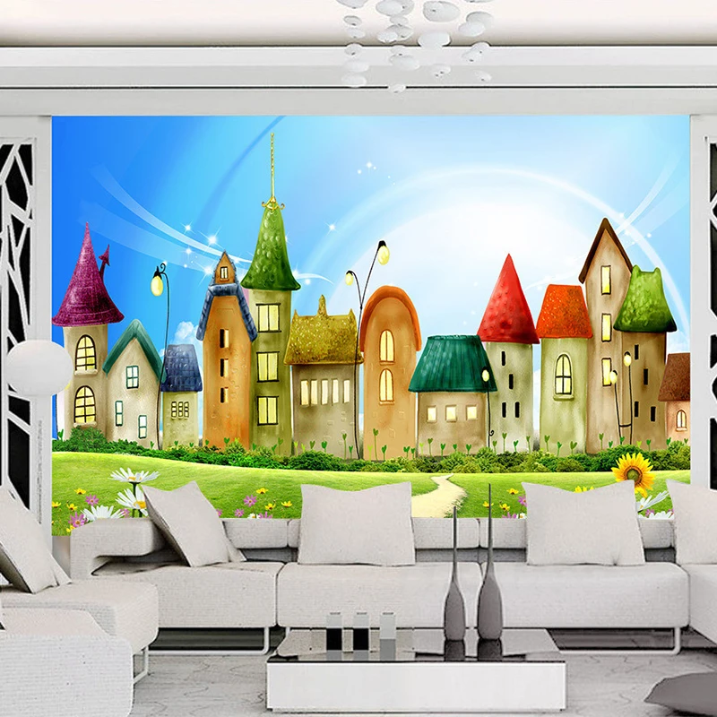 Настенные 3D обои с тиснением на заказ мультяшный Красочный дом фотообои для