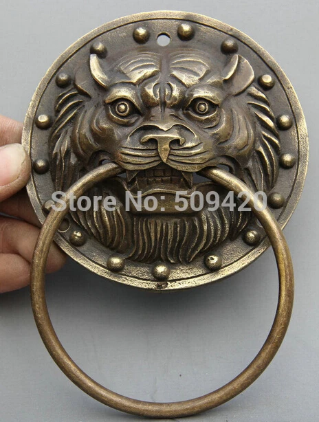 Старинная китайская Бронза Медь фэншуй Богатство Статуэтка голова льва маска
