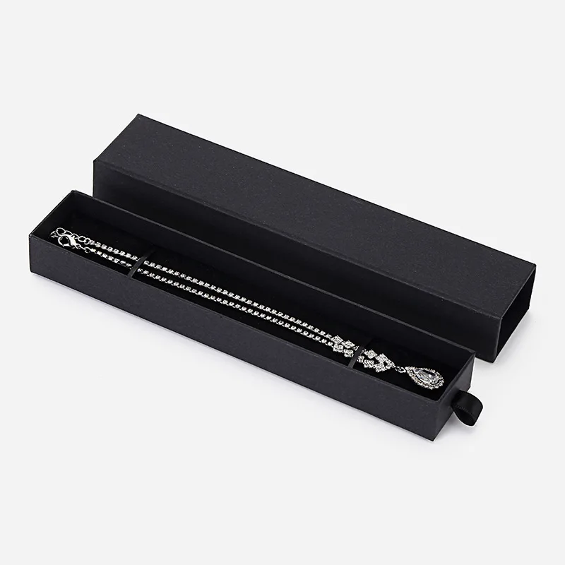 Black 4x21x3cm Розовый коричневый ящик из крафт-бумаги, коробка для ювелирных изделий, черные коробки для ювелирных изделий, упаковка браслета, подарочные коробки для ювелирных изделий, для колец, дисплей - Цвет: Black 4x21x3cm
