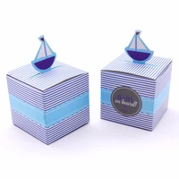 50pcs baby shower candy box my little man bowknot tie and baby on board pop up sailboat baby candy box boy birthday decorati