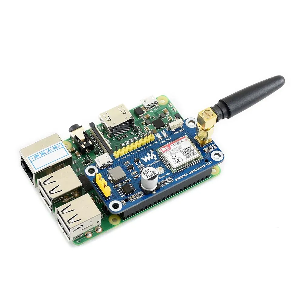 Waveshare GSM/GPRS/Bluetooth HAT для Raspberry Pi на базе SIM800C совместим с 2B/3B/3B +/Zero W|Демонстрационные