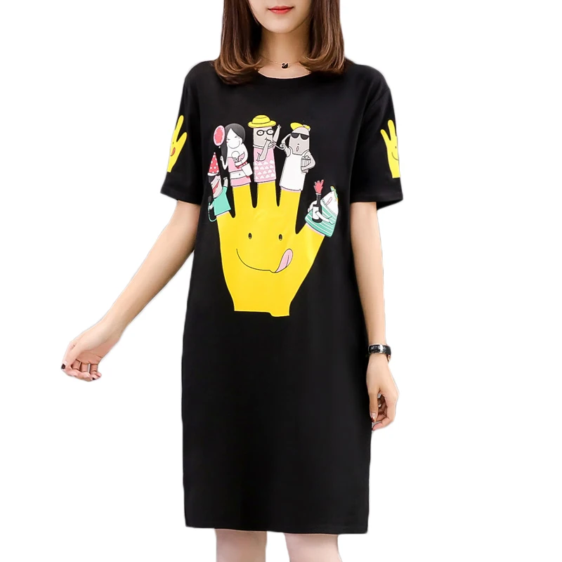 Женское свободное платье футболка с принтом приталенное коротким рукавом