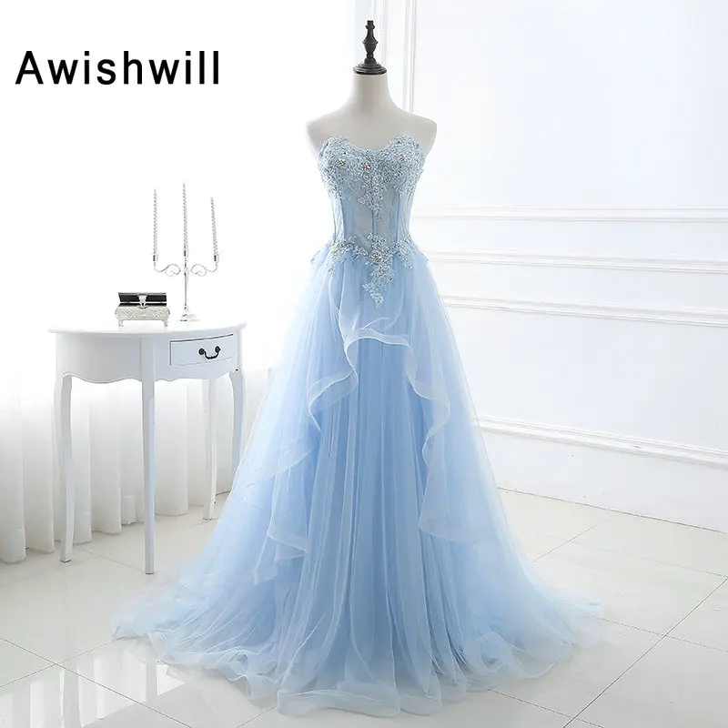 Color as Image Vestido Formatura Элегантные Длинные Выпускные платья длиной до пола бисерные Аппликации Тюль А-силуэта на шнуровке сзади Вечерние вечернее платье - Цвет: Color as Image