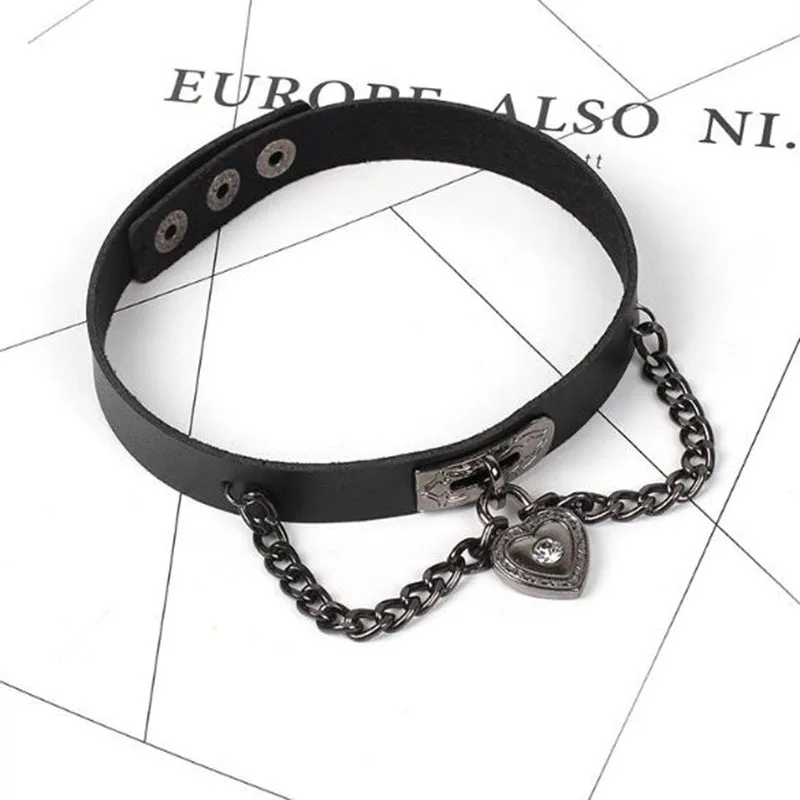 Женское колье чокер из ПУ кожи черное ожерелье в готическом стиле с подвеской