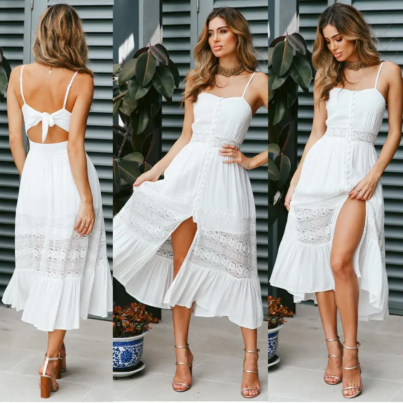 

S-XL women sleeveless backless strap dress night evening party lace dress sexy casual leisure style midi dress