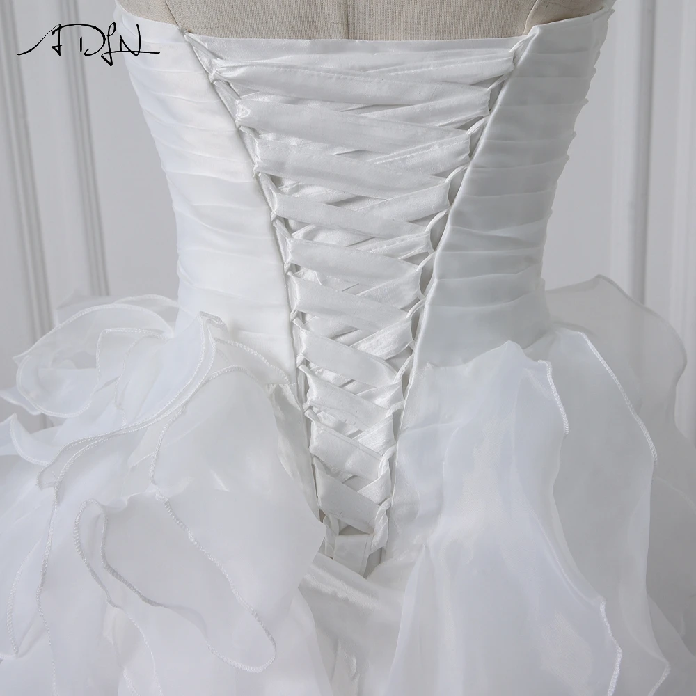 ADLN Robe De Mariage White/ Ivory Ball Gown Wedding Dress Applique Beaded Pleats Ruffled Organza Bridal Gowns In Stock