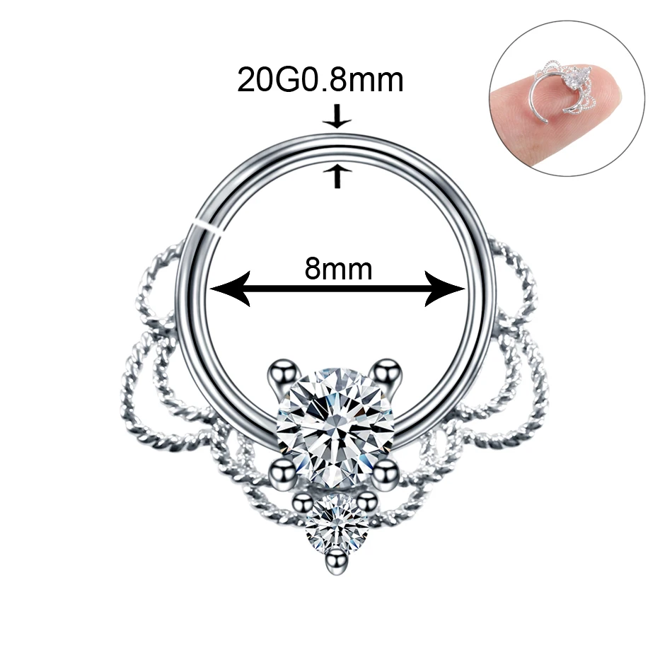 Трендовое 7 стильное медное кольцо в нос с кристаллами винтажные Спиральные