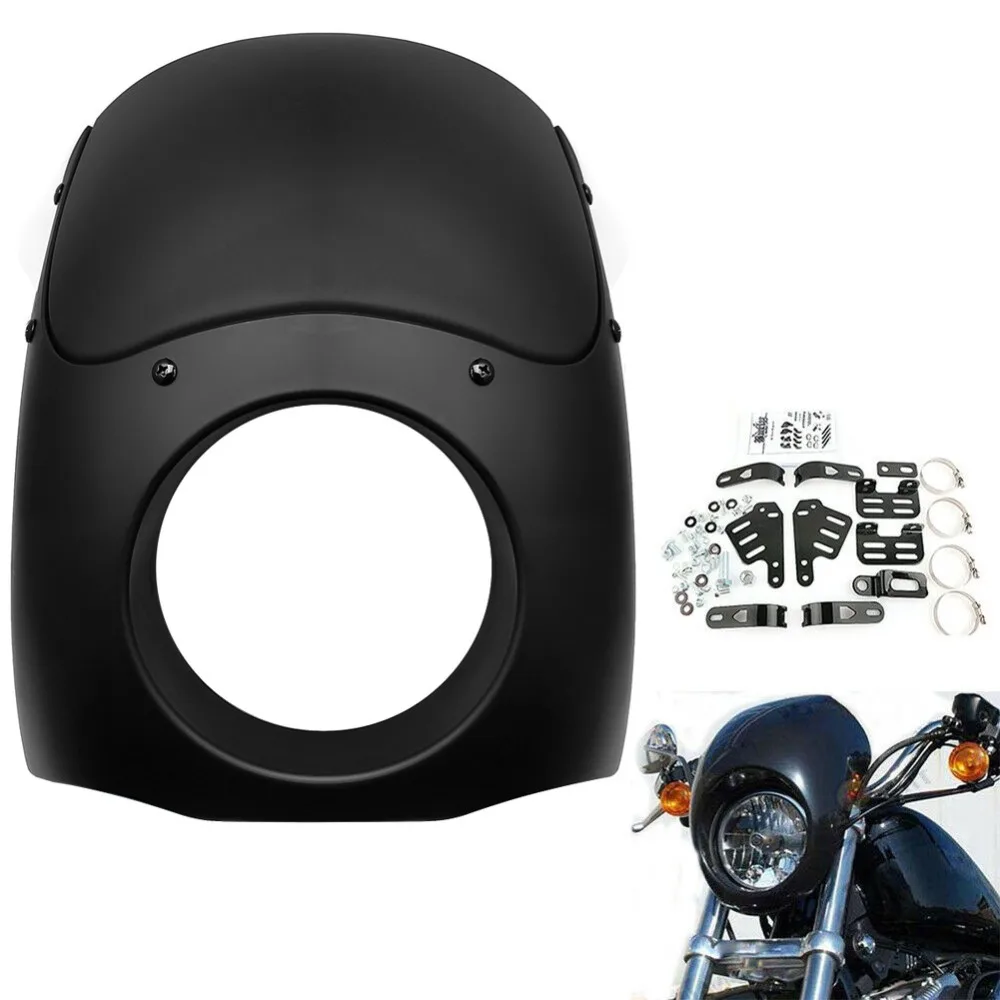 Черная маска обтекатель для фар Cafe Racer крепление вилки Harley Sportster Dyna Street Glide