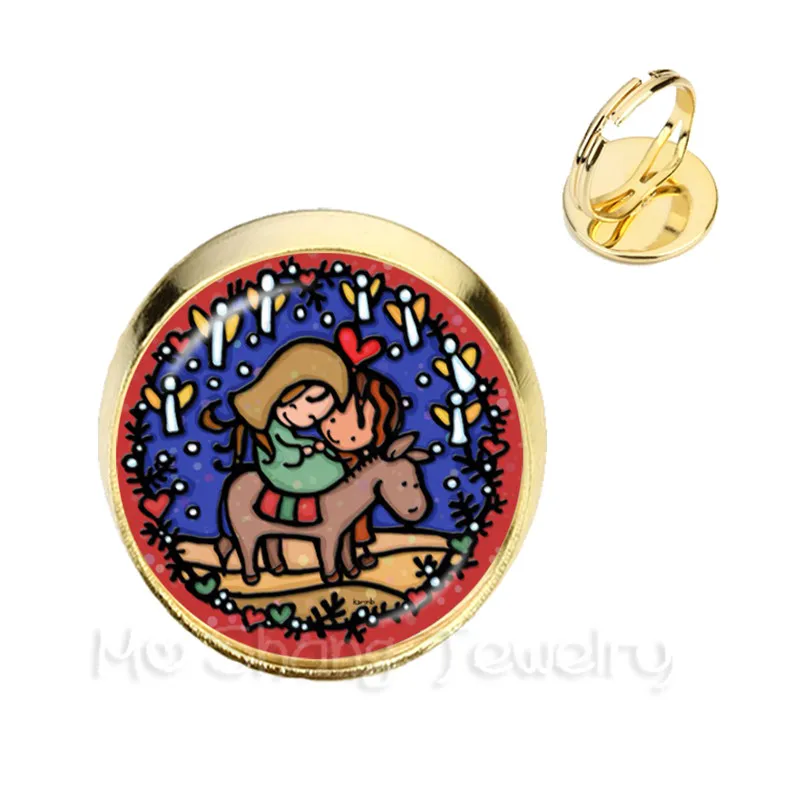 Классические кольца в виде Санта Клауса 16 мм со стеклянным куполом Женские