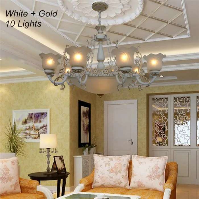 Lustre европейская роскошная люстра со стеклом для гостиной антикварное освещение светильники американский стиль Лофт Ресторан люстра - Цвет абажура: 10 Lights White Gold
