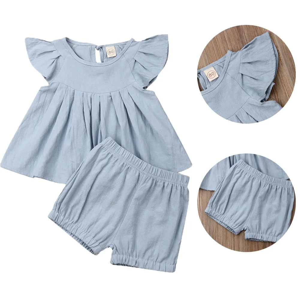 Новинка 2019 хлопковые однотонные топы с рюшами для новорожденных девочек