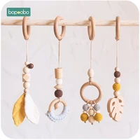 bopoobo baby wooden chain chewable bracelet baby mobile wooden teether leaf rattle toy can chew bpa free baby teething gifts