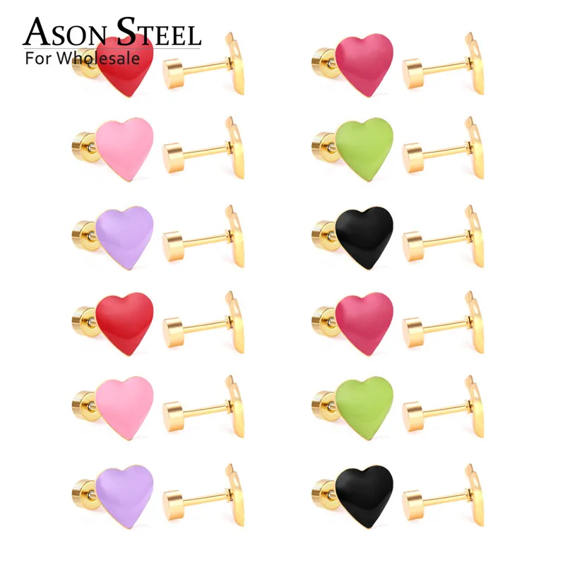 

ASONSTEEL 12pairs/lot Gold/Silver Color Moon/Heart/Star Screw Stud Earring Set Ear Piercing 316L Stainless Steel Earring