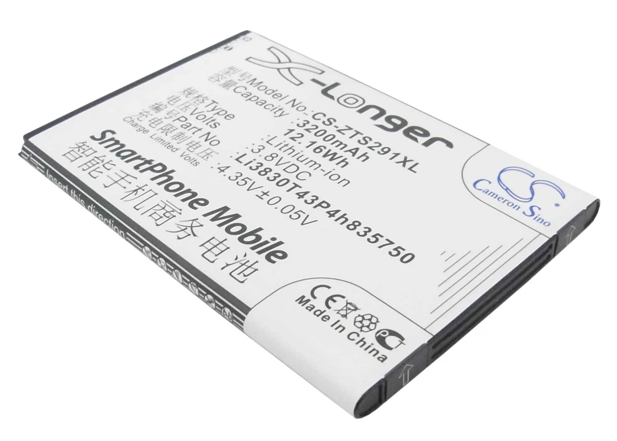Cameron Sino 3200 мАч аккумулятор Li3830T43P4h835750 для ZTE Avid 916 S291 V5 Max Z2 G111 Z916BL Z955A Z958 Z995L ZMax 2|3200mah