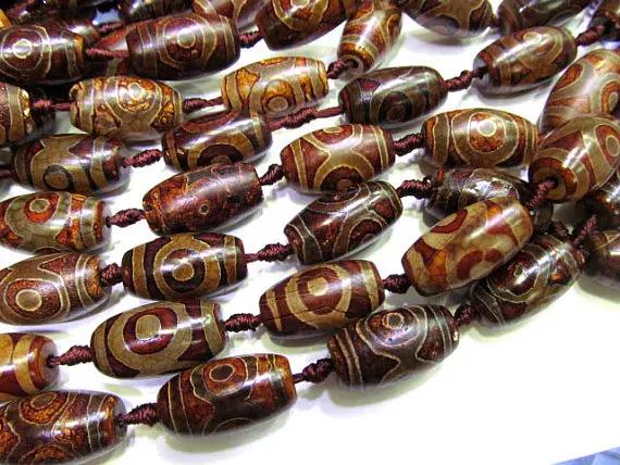 

2strands 15-40mm genuine agate DIY bead barrel rice egg tibetant brown green evil jewelry beads focal