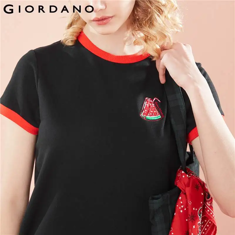 Giordano женское платье контрастное цветное вышитое фруктовое Ребристое летнее с