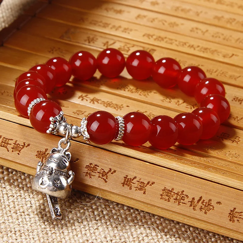 Бесплатная доставка модный браслет из натурального оникса с изображением кота
